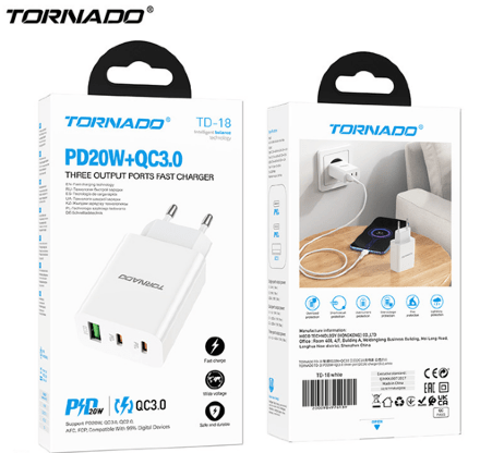 Сетевое Зарядное Устройство TORNADO TD-18 (PD20W+QC3.0)