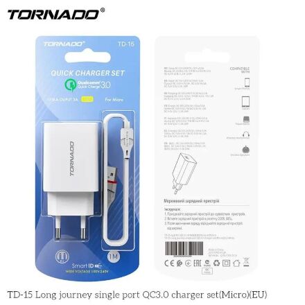 Мережевий Зарядний Пристрій 2in1 Tornado TD-15 Micro QC3.0 1USB