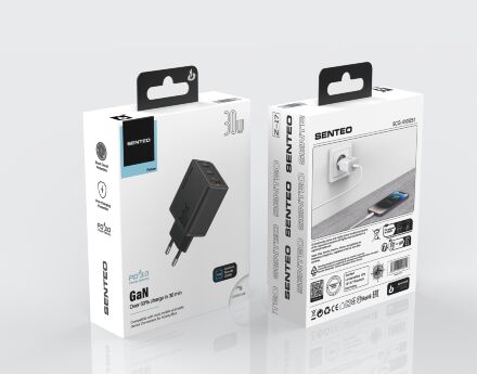 Сетевое Зарядное Устройство Senteo Z-17 2USB-C+1USB-A PD30W GaN/QC3.0