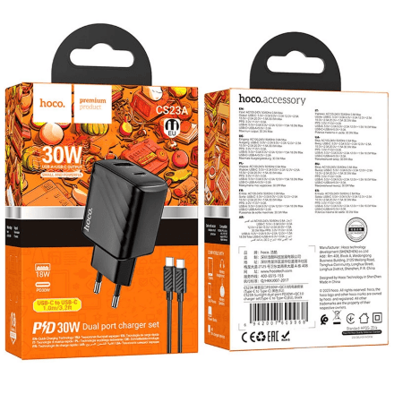 Мережевий Зарядний Пристрій HHoco CS23A Sunlight 2USB PD30w + QC3.0 Type-C to Type-C